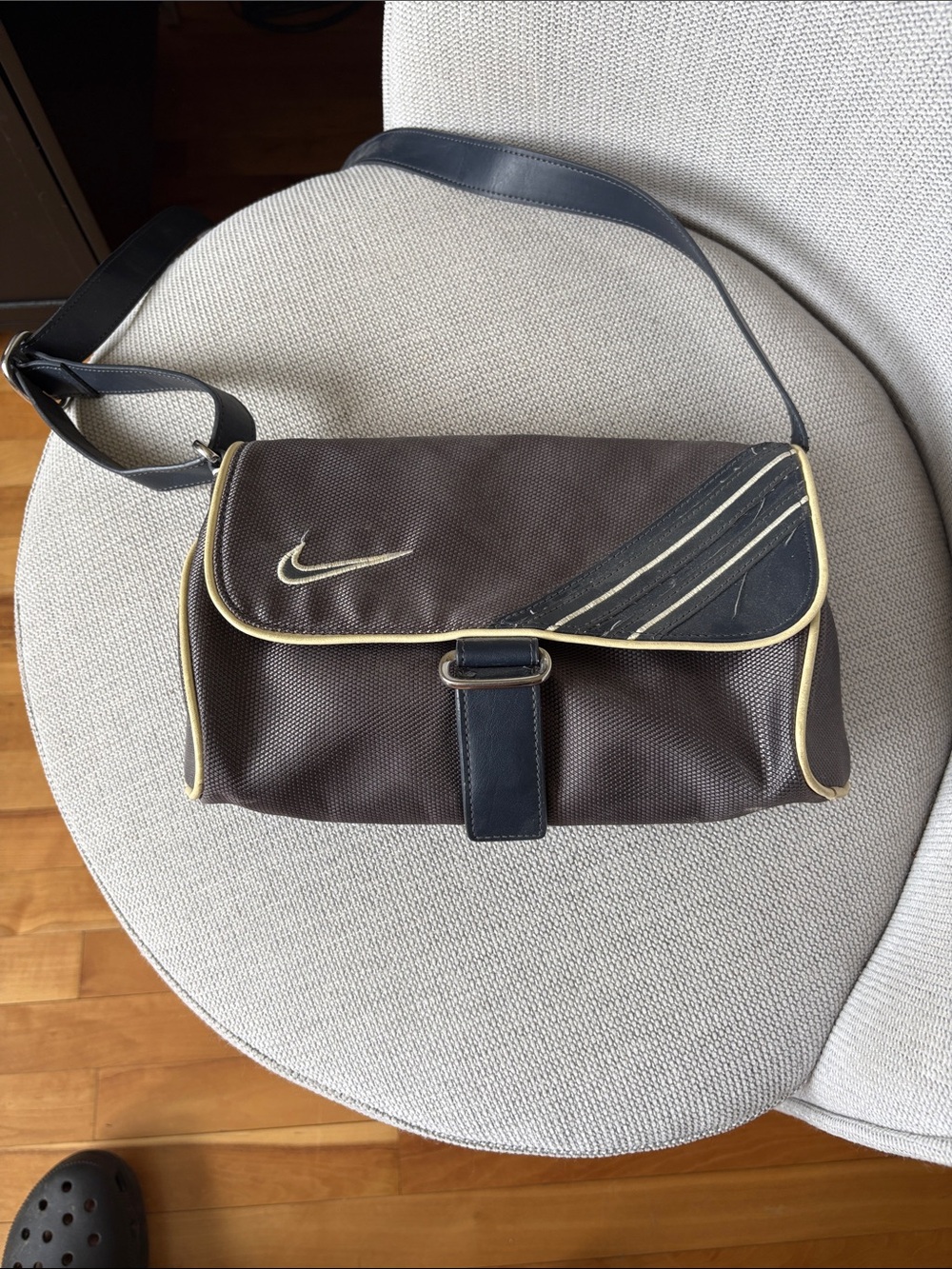 Nike Brown Messenger Bag with Black Strap and Cream Piping
